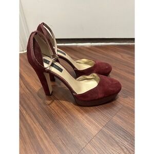White House Black Market Burgundy Suede Platform Ankle Strap Heels Women Size